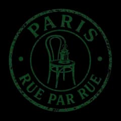 Tampon « Paris rue par rue » illustré d’une chaise et d’une lanterne