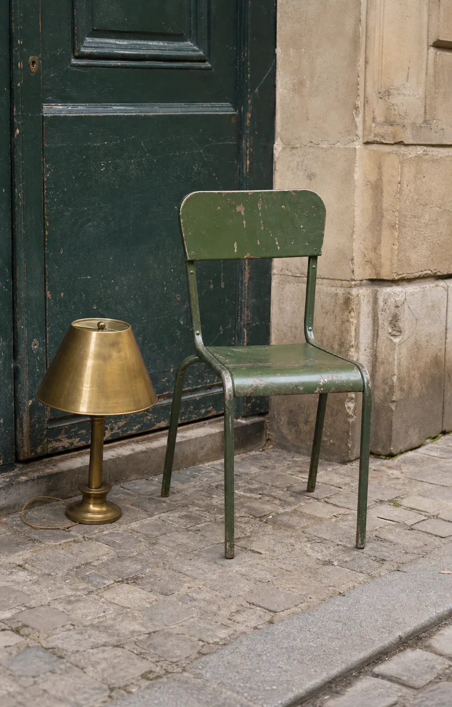 Chaise et lampe récupérées dans une rue parisienne
